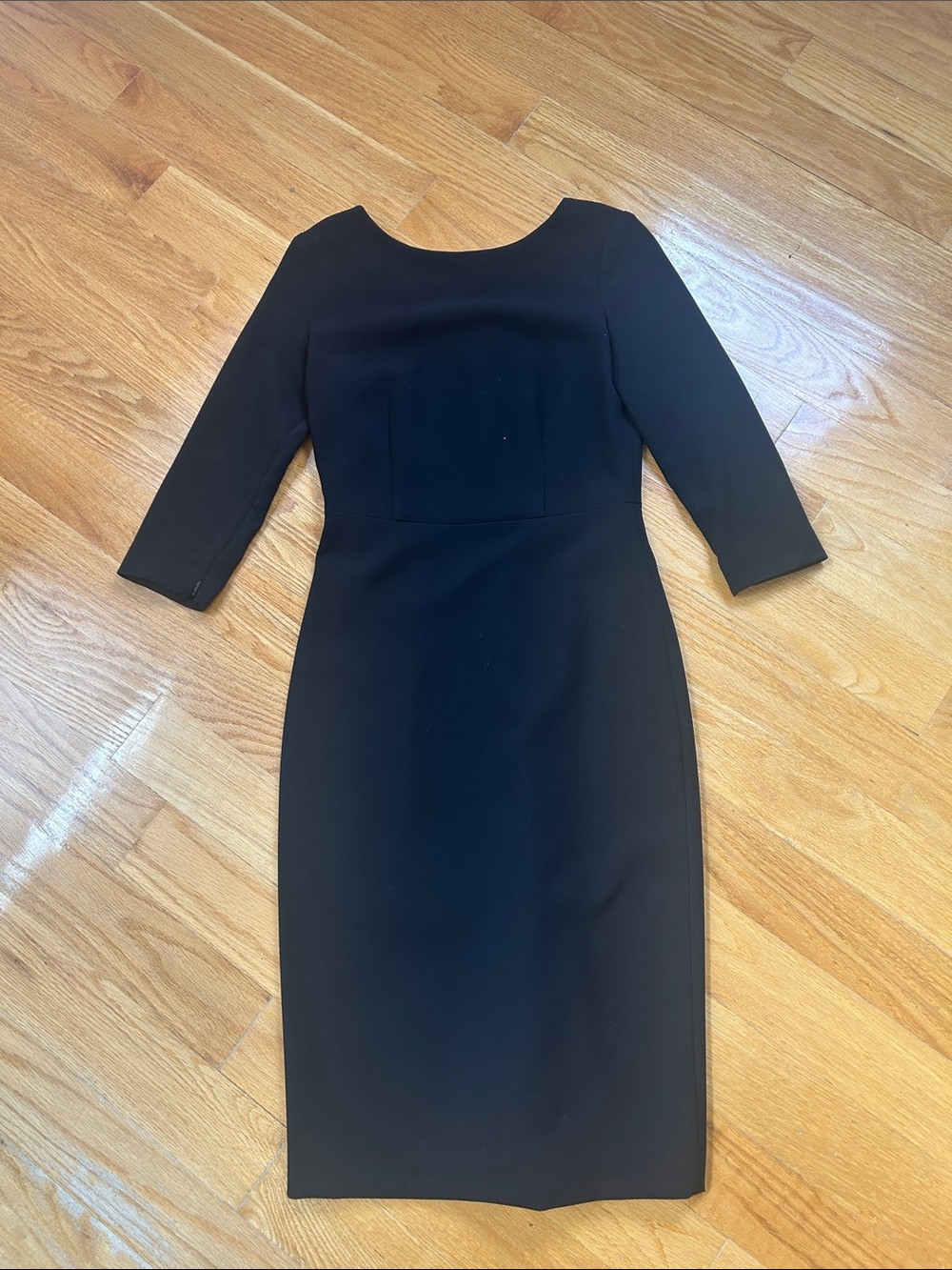 THEORY Black Midi Dress with Three-Quarter Sleeves. WOREN ONCE